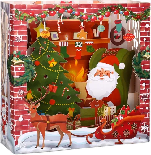 3D Weihnachtskarten Set 14 Pop Up Glückwunschkarte Nikolaus Umschlag