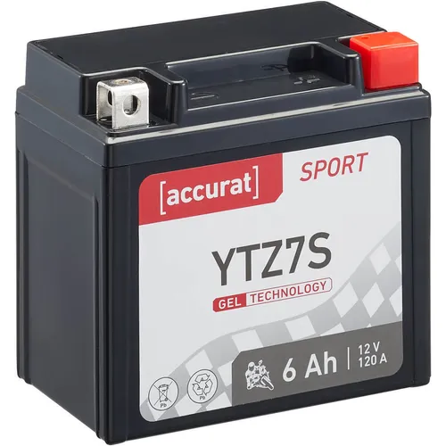 Accurat Sport GEL YTZ7S Motorradbatterie 12V 6Ah - Wartungsfreie Gel-Batterie für Motorräder, Roller und Quads, rüttelfest und auslaufsicher – ideal für zuverlässigen Start und langlebige Leistung.