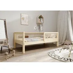 TIMBEE Alfi Kinderbett Kiefernholz 80x160cm - Skandinavisches Design für Ihr Kinderzimmer - Das Alfi Kinderbett aus hochwertigem Kiefernholz überzeugt durch skandinavisches Design und Sicherheit. Mit abgerundeten Kanten und stabiler Bauweise ist es ideal für jedes Kinderzimmer und sorgt für eine gemütliche Schlafumgebung.