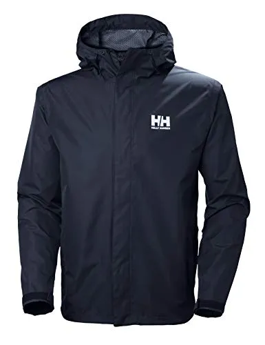 Helly Hansen Herren Seven J Regenjacke, Marineblau, L - Funktionsjacke, wasserdicht und atmungsaktiv mit modernem Design. Ideal für Outdoor-Aktivitäten und urbanen Alltag, ausgestattet mit verstellbarer Kapuze und umweltfreundlichem bluesign-Textil.