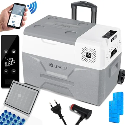 KESSER Kompressor Kühlbox elektrisch - APP-Steuerung, USB-Anschluss, Kühlung bis -20°C für Auto, Lkw, Boot und Camping