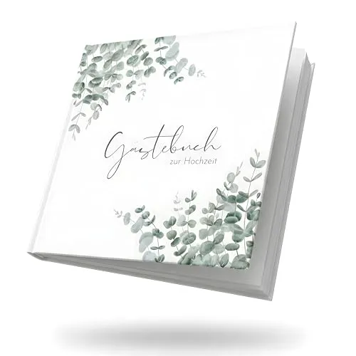 MAVANTO Gästebuch Hochzeit mit Blanko Seiten - Hochwertiges Hochzeitsgästebuch für unvergessliche Erinnerungen (88 Doppelseiten, Eukalyptus)