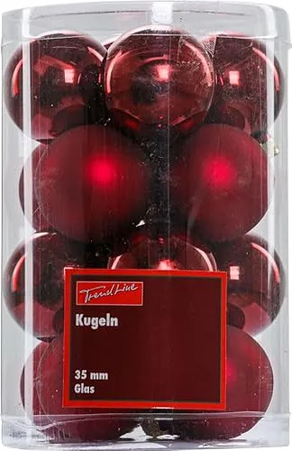 TrendLine Christbaumkugeln 16 Kugeln Ø 3,5 cm Glas Rot Weihnachtskugeln