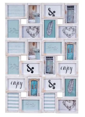 Levandeo® Bilderrahmen Collage 24 Fotos 10x15cm - Bilderrahmen Collage für 24 Fotos, edles Weiß/Gold Design, flexibel im Quer- und Hochformat aufhängbar – ideal für besondere Momente!