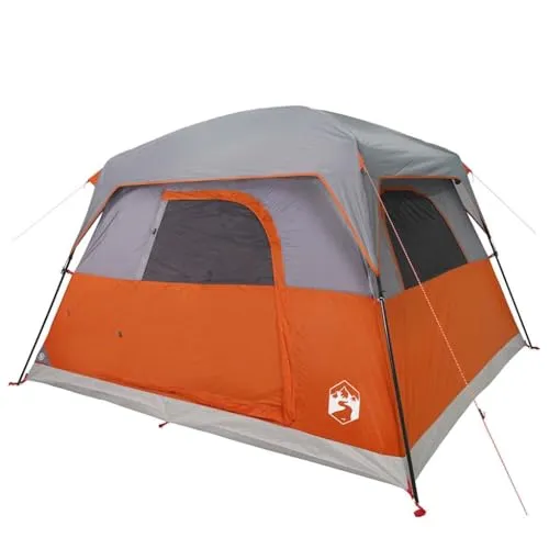 vidaXL Campingzelt 4 Personen, Kabinenzelt mit Netzwände E-Anschluss, Wurfzelt mit abnehmbarem Überzelt, Familienzelt, Orange 185T Polyester