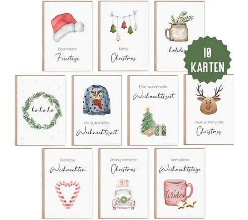 Things of Happiness Weihnachtskarte Weihnachtskarten Set inkl. Briefumschläge, Klappkarten Weihnachten