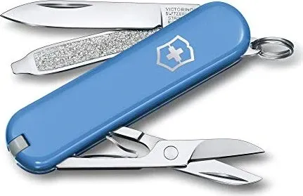 Victorinox Classic SD 7 Funktionen - Taschenmesser Summer Rain 0.6223.28G - Kompaktes 7-in-1 Taschenmesser in bunten Farben, ideal für Alltagsaufgaben. Hergestellt in der Schweiz, inklusive Schere und Nagelfeile.