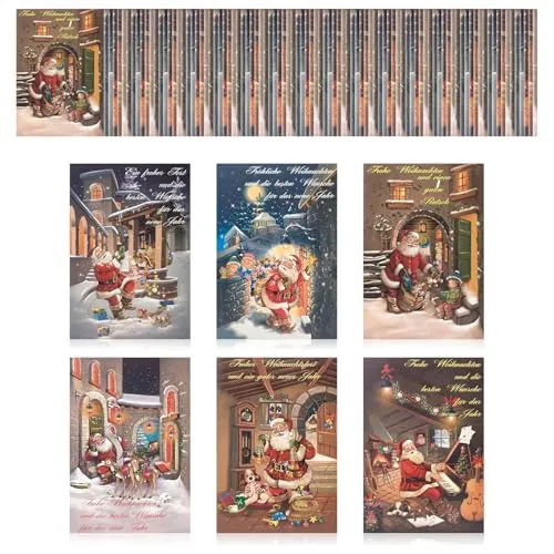 com-four® 100x Grußkarte für Weihnachten - Festtagskarten mit 6 weihnachtlichen Motiven - Festliche Klapp-Karten mit Briefumschlägen - Weihnachtskarten - Festgruß (100 Stück - Santa Claus)