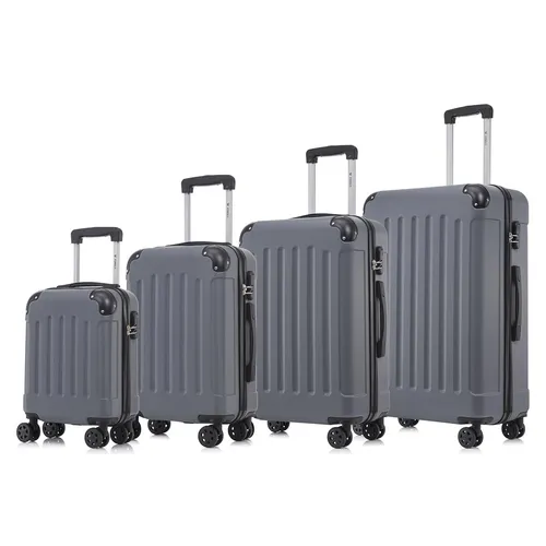 Koffer Suitcase Set - Trolley Reisekoffer Grau - Praktisches Set aus Handgepäck und Trolley, ausgestattet mit 4 stabilen Rollen und einem Teleskopgriff für mühelosen Transport. Ideal für jede Reise!