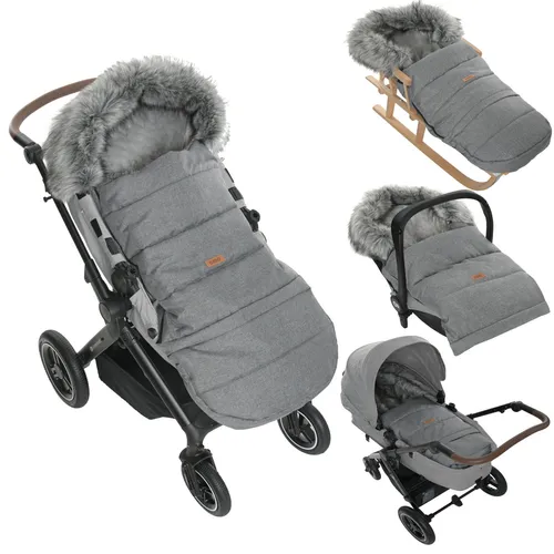 Winter Fußsack für Kinderwagen und Babyschale – Wasserdicht und Warm - Hochwertiger Fußsack in Grau, ideal für den Winter. Mit Fleece-Material sorgt er für wohlige Wärme und ist perfekt für Spaziergänge bei kaltem Wetter.