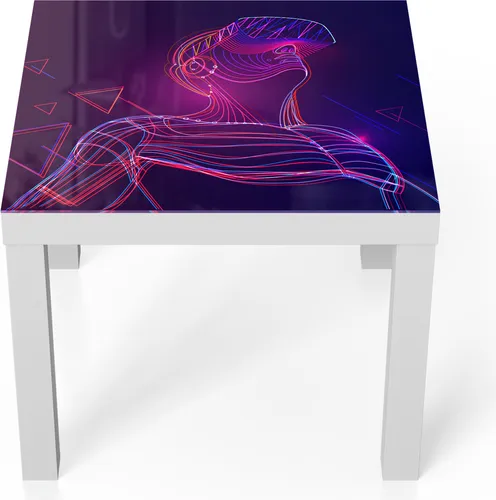 DEQORI Couchtisch 55x55 cm Weiß 'Mann mit VR-Brille' Glas Beistelltisch