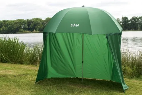 TACKLE-DEALS DAM Umbrella Tent - Zelt mit abnehmbarem Zeltteil und verstellbarem Schirmwinkel. Ideal für Angler und Outdoor-Enthusiasten, Farbe: dunkelgrün.