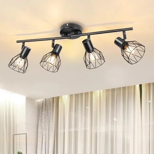 Dehobo Led Deckenstrahler Schwenkbar 350°, Deckenleuchte E14 4 Flammig Schwarz, Spotleuchte Wand, Deckenlampe Spots, LED Wandstrahler für Küche, Wohnzimmer, Schlafzimmer, Nein E14 Leuchtmittel
