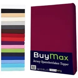 Buymax Spannbettlaken Topper, Spannbetttuch für Topper bis 12 cm Höhe, 100% Baumwolle Jersey, Jersey, Gummizug: Rundumgummi, (1 Stück), Pflegeleicht und Atmungsaktiv, in Verschiedenen Farben und Größen rot 180 cm x 200 cm