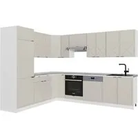 Vicco Winkelküche Fame-Line, GrauBeige/Weiß, 227 x 287 cm - Küchenzeile mit stilvollem Marmor-Design, ideal für moderne Küchen und perfekt für effizientes Kochen.