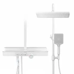 EMKE Duschsystem 36x24cm eckig Regenduschset mit Ablage und Thermostat mit Kopfbrause, Höhe 85 cm, 3 Strahlart(en), 3 Strahlart, Wasserauslass Verbrühungsschutz, Duschamaturenset, Chrom weiß