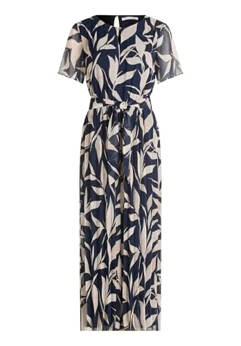 Betty & Co Damen Jumpsuit mit Plissee 38, Dark Blue/Nature - Feminin und figurumspielend: Der Jumpsuit mit V-Ausschnitt und elegantem Plissee ist perfekt für jeden Anlass. Ideal für einen stilvollen Auftritt!