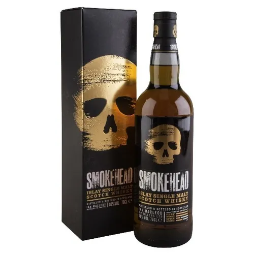Smokehead Islay Single Malt Scotch Whisky 0,7l Geschenkbox - Whisky, der abenteuerlustige Genießer anspricht – intensiv rauchig, mit komplexen Aromen von Torf und Gewürzen. Ein ungezähmtes Erlebnis aus Islay, ideal als Geschenk.