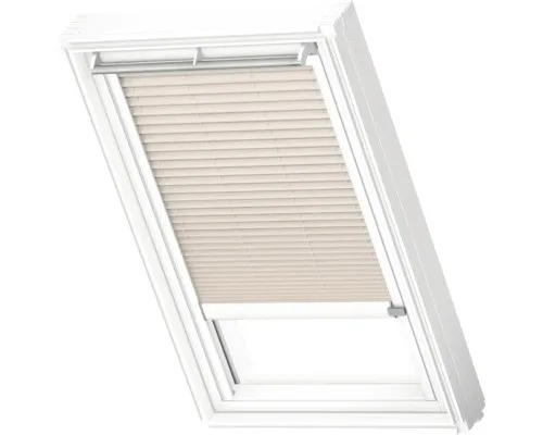 VELUX Plissee Leinen 1275, Elektro, weiße Schiene - Das VELUX Plissee FHL vereint elegantes Design mit einfacher Bedienung. Der halbtransparente Stoff sorgt für angenehme Lichtstreuung und schafft eine gemütliche Atmosphäre. Ideal für individuelle Lichtgestaltung.