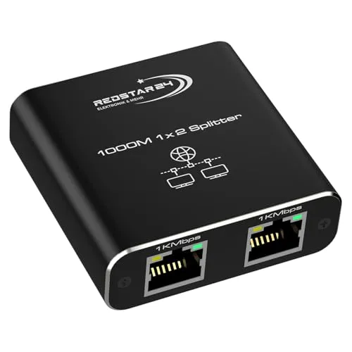 RedStar24 LAN Splitter 1 auf 2, 1000Mbps Gigabit Ethernet Switch mit Type-C-Netzkabel, Plug-and-Play 2-Port Netzwerk-Splitter und Verteiler für Computer, Router, Digital TV, Netzwerkkabel und mehr