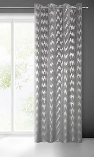 Eurofirany CHILL Samt Vorhang Grau mit Silber Pailletten Muster, Ösen, 1 STK., Velvet, Samtvorhang Blickdicht Prachtvolle Eleganz, Gemustert, Modern, für Wohnzimmer, Schlafzimmer, 140x250cm