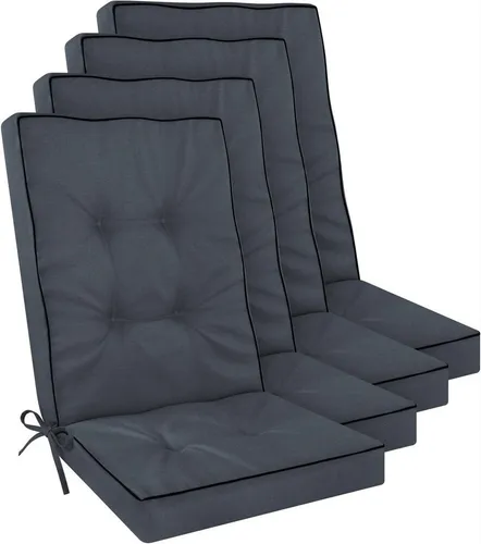 Aspero Sitzauflage 4 Hochlehner Stuhlauflagen Alicante – Gepolsterte und wasserdichte Outdoor Auflage in Grau - Komfortable Sitzauflagen für Hochlehner mit 8 cm Polsterstärke. Wetterfest und ideal für den Garten. Lieferung im praktischen 4er-Set.