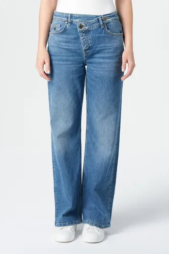 M.O.D Miracle of Denim Nubia Wide Leg Jeans Damen Dedicate Blue - Elegante Nubia Damen Wide Leg Jeans in Dedicate Blau – zeitgemäß und vielseitig. Die asymmetrische Knopfleiste und weite Silhouette bieten Komfort und Stil für jeden Anlass.