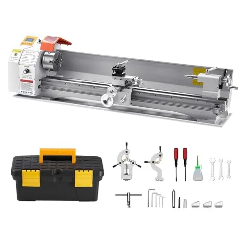 VEVOR Metalldrehmaschine 22x100cm - 1250W Automatischer Vorschub - Drehmaschinen für präzises Arbeiten, mit einer Spindelgenauigkeit von 0,001 Zoll und einer maximalen Drehkapazität für Aluminiumstangen von 50 mm Durchmesser.