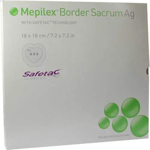 Mepilex Border Sacrum Ag Verband 18x18cm - 5 Stück - Arzneimittel für Wundversorgung, mit Silber zur Infektionsprophylaxe und ideal für die Behandlung von schwer heilenden Wunden.