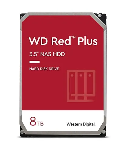 WD Red Plus interne Festplatte NAS 8 TB (3,5 Zoll, Workload-Rate 180 TB/Jahr, 5.640 U/min, 128 MB Cache, 185 MB/s Übertragungsrate, NASware-Firmware für Kompatibilität, 8 Bays) Rot
