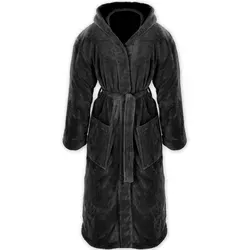 Gräfenstayn Unisex-Bademantel XXL Schwarz - Warmer und kuscheliger Bademantel aus Flanell-Fleece mit Kapuze, praktischen Fronttaschen und Gürtel. Ideal für entspannte Stunden zu Hause. Erhältlich in Größe XXL, Länge 136 cm.