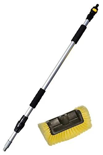 YACHTICON Aluminium Teleskop Stiel mit Wasserdurchlauf 90-175 cm und Waschbürste mit Seitenborsten