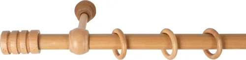 SN Deco - Stilgarnitur Gardinenstange Vorhangstange Pisa, Holz, 28 mm, 1-Lauf, Komplettset mit Ringen, Farbe Eiche, 120 cm