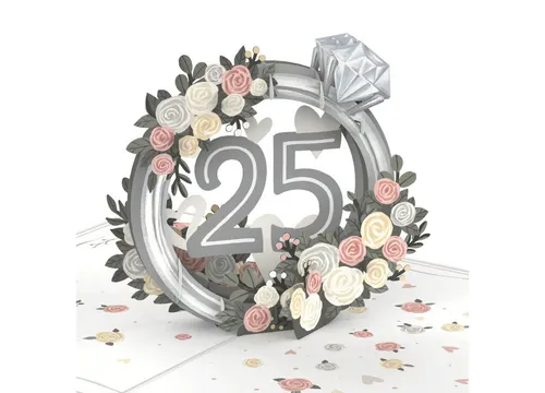 papercrush Glückwunschkarte Silberhochzeit Pop-Up Karte, 25 Jahre Hochzeitsjubiläum, Handgemacht