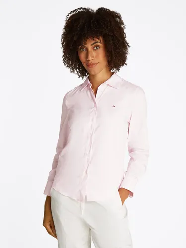 Tommy Hilfiger Damen Hemd Poplin Regular Fit, Rosa (Light Pink) - Damen-Blusen mit Button-down-Kragen aus hochwertigem Stretch Popeline, ideal für einen eleganten Look mit Tommy Hilfiger Branding und Flag Stickerei auf der Brust.