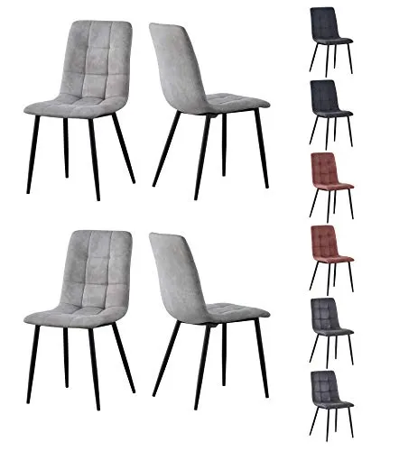 mcc direct Esszimmerstuhl Henri im 4er Set aus Kunstvelourleder (Hellgrau) - Elegante und pflegeleichte Kunstlederoberfläche, gepolsterter Sitz für hohen Komfort. Stabile Metallbeine sorgen für Langlebigkeit. Ideal für stilvolle Esszimmer und Küchen.