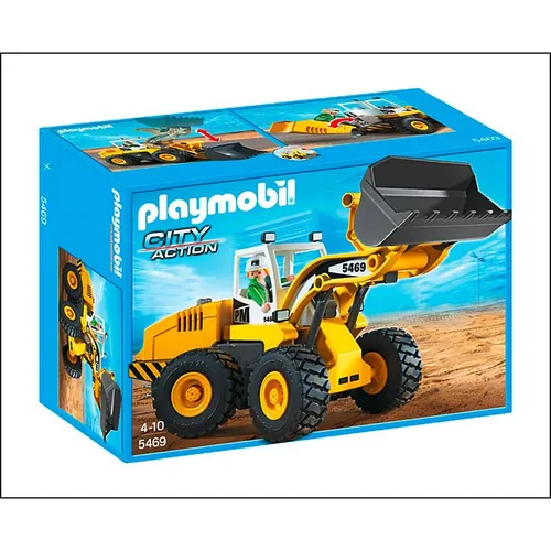 PLAYMOBIL 5469 Radlader - Schwarz/Gelb - Playmobil Radlader mit beweglicher Schaufel, aufklappbarer Motorhaube und Anhängerkupplung. Ideal für kreative Bauabenteuer und kombinierbar mit Schwertransporter (Art. 5467). Für Kinder ab 4 Jahren.