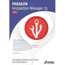 Paragon Festplatten Manager 15 Suite - Vollumfängliche Lösung für die Wartung und Verwaltung Ihrer Festplatte. Ideal für Sicherungen, Wiederherstellungen und Migrationen. Optimieren Sie Ihre Datenspeicherung mit geprüften Tools!