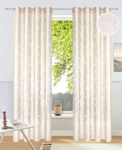 my home Gardine Anna, Ösen, Bestseller mit Äste-Motiv - Fertiggardinen, halbtransparentes Design aus Ausbrenner mit stylischem Äste-Motiv für ein modernes Wohnambiente.