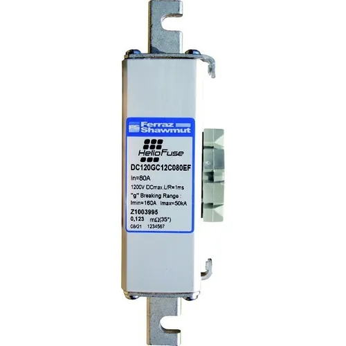 Mersen Sicherungseinsatz gPV DC121GC12C100EF - Leistungsschalter für Photovoltaikanlagen, 100 A, 1200 V DC, mit hohem Bemessungsabschaltvermögen von 100 kA für optimale Sicherheit und Schutz.