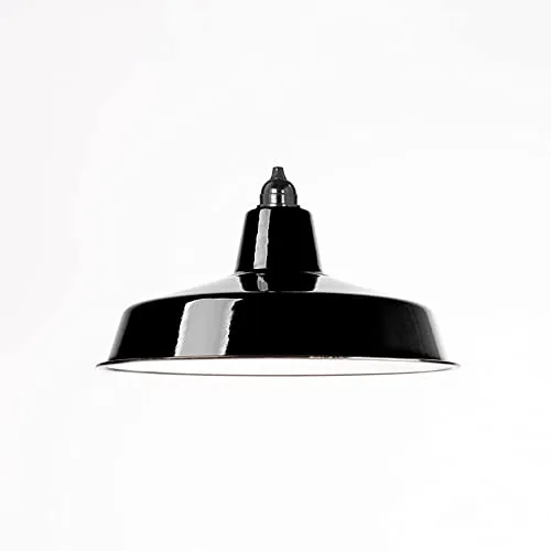 Industrie Lampenschirm Emaille Schwarz (2. Wahl) - Retro-Lampenschirm aus emailliertem Stahlblech, ideal für Vintage-Atmosphäre. Durchmesser 36 cm, inkl. Bakelitfassung für E27-Leuchtmittel.