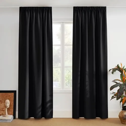 PONY DANCE Blickdichte Vorhänge Schwarz 2er Set H 228 x B 167 cm Thermogardinen Hitzeschutz Schlafzimmer Gardinen mit Kräuselband für Schiene Thermal Blackout Curtains for Bedroom