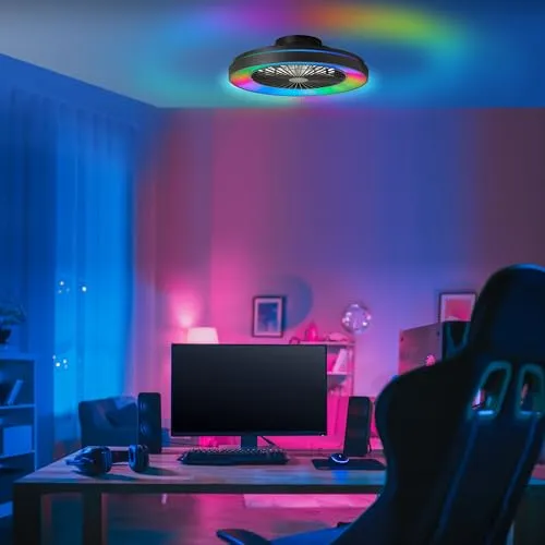 Lightbox moderne LED Deckenlampe mit Ventilator & Fernbedienung - Ventilatoren - Elegante Deckenlampe mit integriertem Ventilator für frische Luft und dimmbaren RGB-Lichteffekten, passend für jedes moderne Interieur.