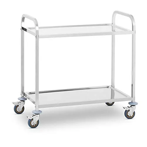 Royal-Catering Servierwagen RCSW-2, Edelstahl, 2 Etagen mit 160kg Tragkraft - Edelstahlmöbel, hygienisch und leicht zu reinigen, mit 2 Etagen und einer Gesamttraglast von 160 kg, ideal für Gastronomie und Haushalte.