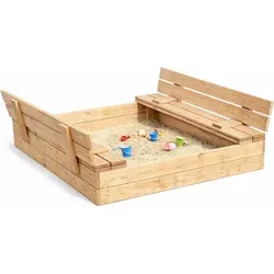 Aga Kinder Holzsandkasten 120x120 cm - Braun - Hochwertiger Holzsandkasten für kreative Abenteuer im Freien. Ideal für die Entwicklung von motorischen Fähigkeiten und sozialen Kompetenzen. Mit praktischer Schutzabdeckung und umwandelbaren Bänken für zusätzlichen Spielkomfort.