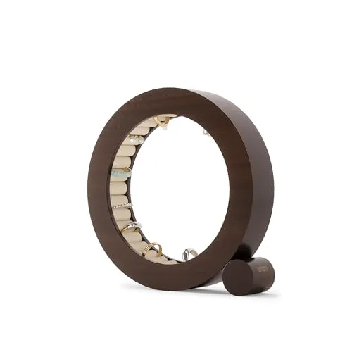 Umbra Schmuckschatulle aus Kautschukholz - Elegante Schmuckaufbewahrung in Walnuss-Optik mit praktischem Ringhalter, ideal zum Ordnen und Aufbewahren Ihrer Schmuckstücke.