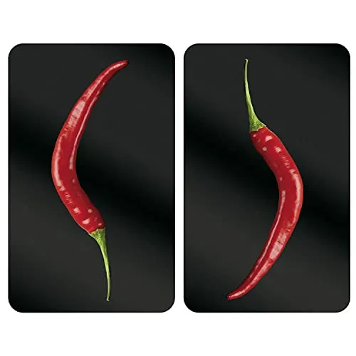 Herdabdeckplatten Universal Hot Peperoni 2er Set - Hygienisch, kratz- und schlagfest, ideal als Schneidbrett und für verschiedene Herdarten geeignet