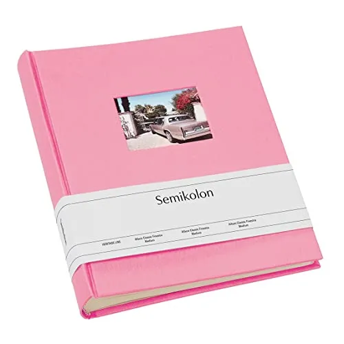 Semikolon 360348 Foto-Album Medium Finestra - 21,6x25,5 cm - 80 Seiten cremefarben, für 160 Fotos - flamingo pink