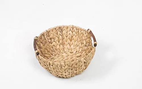 Artra Design GmbH Korb-Schale PIA aus Wasserhyazinthe Natur mit Holzgriff BSCI Ordnungshelfer Rund Aufbewahrung Obstschale Ordnungshelfer Dekoschale Regalaufbewahrung Aufbewahrungskorb Regalkorb