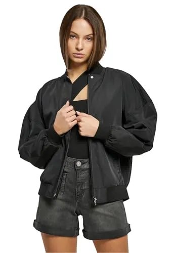 Urban Classics Damen Jacke Recycled Oversized Bomber Jacket schwarz XL - Trendige oversized Damenjacke aus recyceltem Polyester für umweltbewusste Mode. Mit harmonischem Design, praktischen Seitentaschen und einem modernen Bomberlook für selbstbewusste Auftritte.